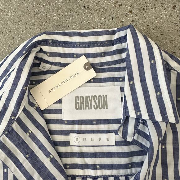 Grayson for Anthropologie Blue & White Stripped Button Down Shirt - Picture 5 of 6